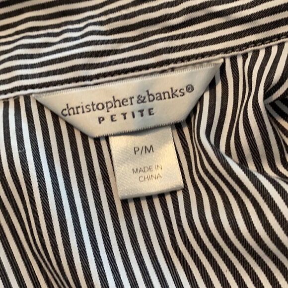 Christopher & Banks Petite Black White Stripe Top Shirt Blouse Button PM medium - Picture 5 of 7